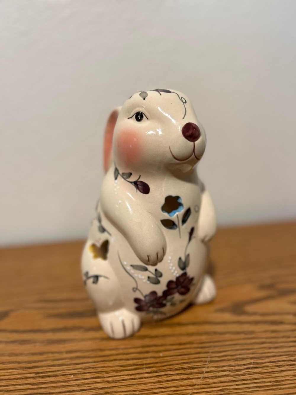 Ceramic Bunny Tealight Holder, Cream Floral Design